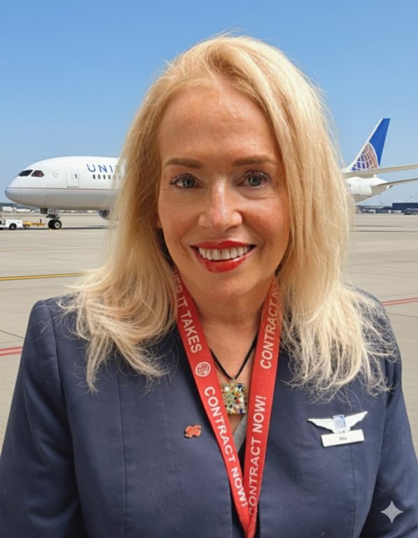 Rita Pearl in flight attendant uniform.